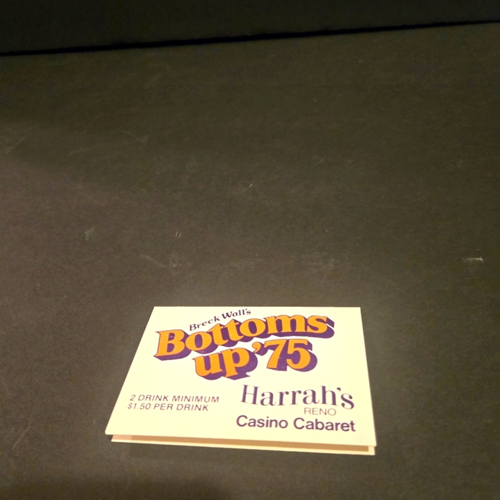 1975 BRECK WALL'S BOTTOMSUP 75 HARRAH'S RENO CASINO CABARET TABLETOP DRINK CARD